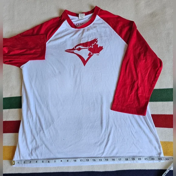 Toronto Blue Jays Red Blue Jays Baseball Raglan Shirt S XL - Picture 6 of 11